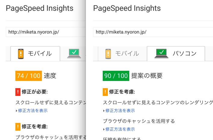 PageSpeed Insights Result